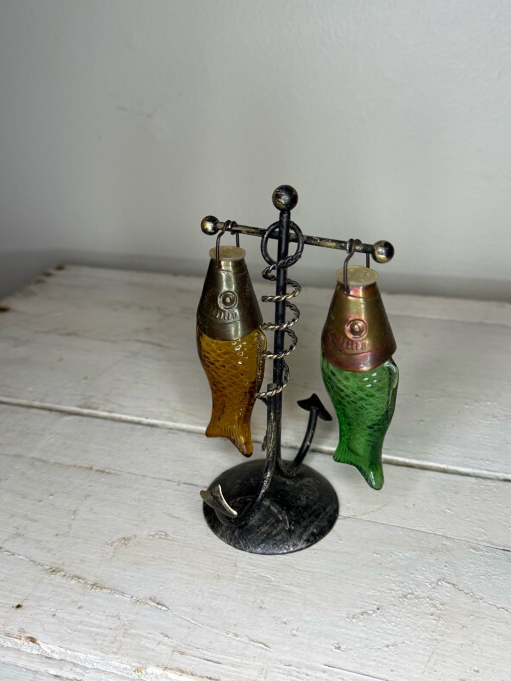 Vintage Fishing Lure Salt & Pepper Shakers - Amber and Green